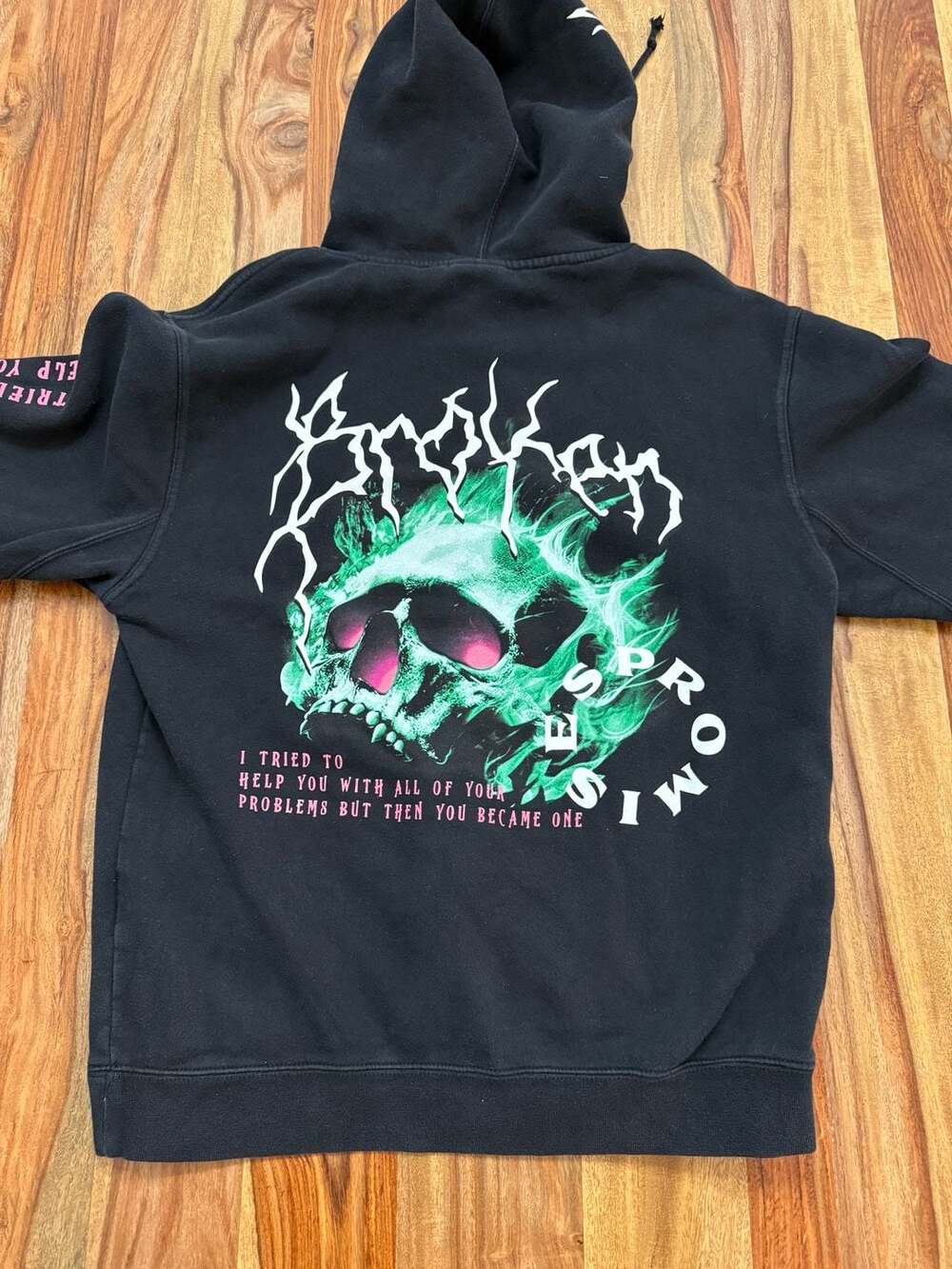 Broken Promises "I Tried To Help You" Skull Graphic Hoodie Sz Md